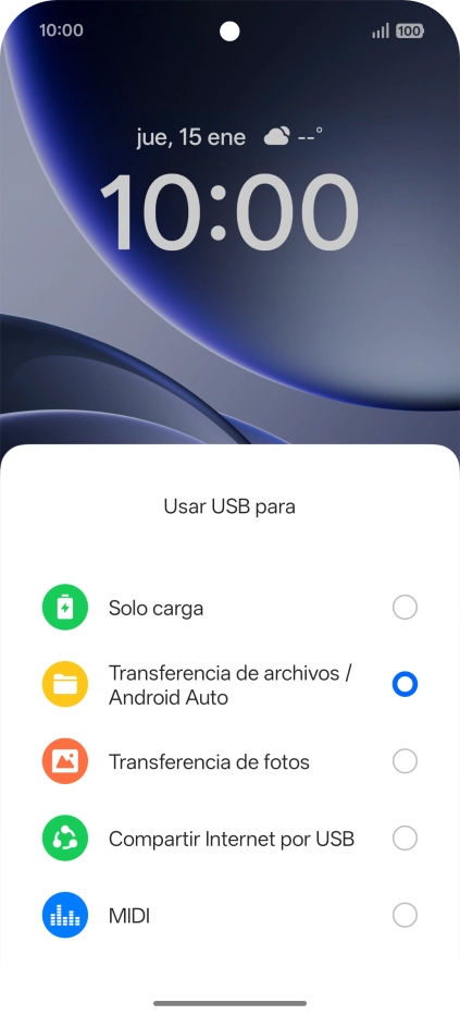 Pulsa Transferencia de archivos / Android Auto.