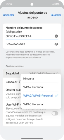 Pulsa WPA3-Personal para proteger la conexión wifi con una contraseña.