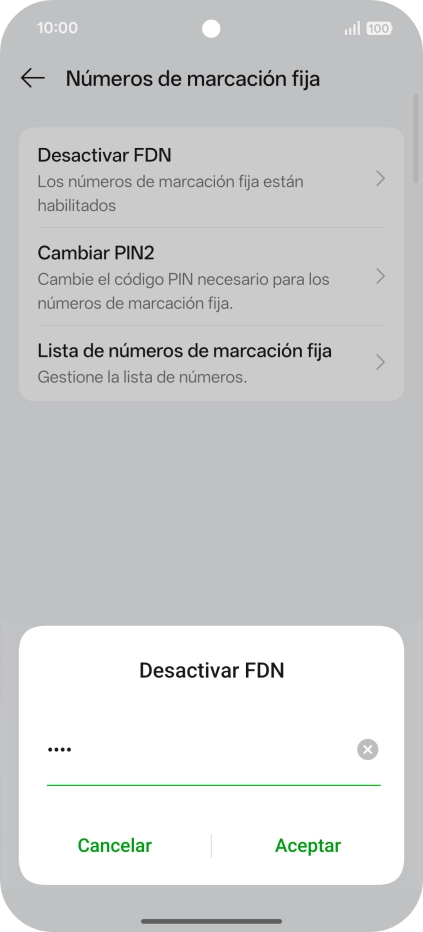 Introduce el código PIN2 y pulsa Aceptar.