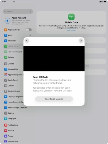 Place the QR code you've received inside the tablet camera frame to scan the code.