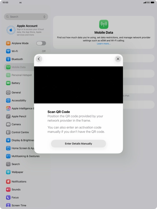 Place the QR code you've received inside the tablet camera frame to scan the code.