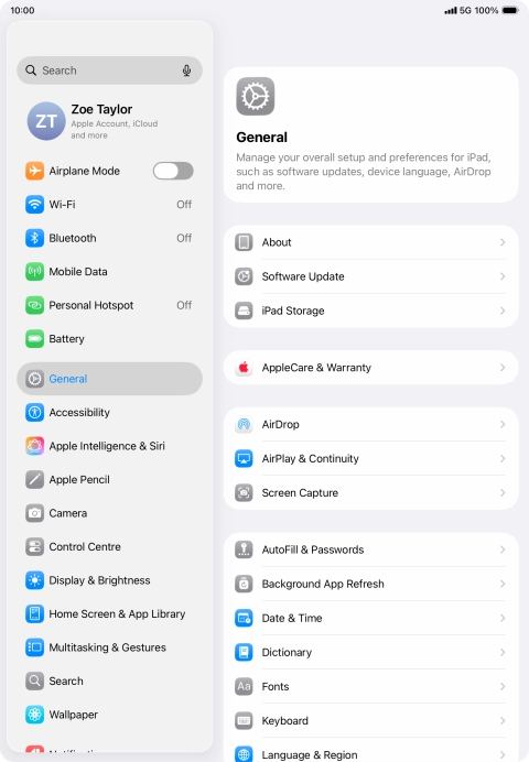 Press Software Update. If a new software version is available, it's displayed. Follow the instructions on the screen to update the tablet software.