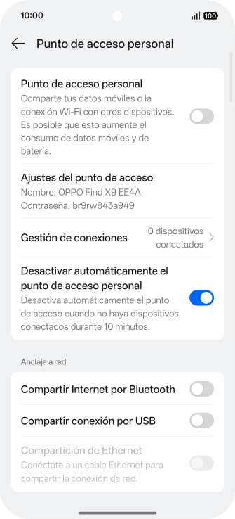 Pulsa Ajustes del punto de acceso.