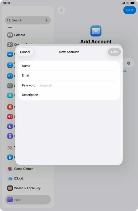 Press Password and key in the password for your email account.