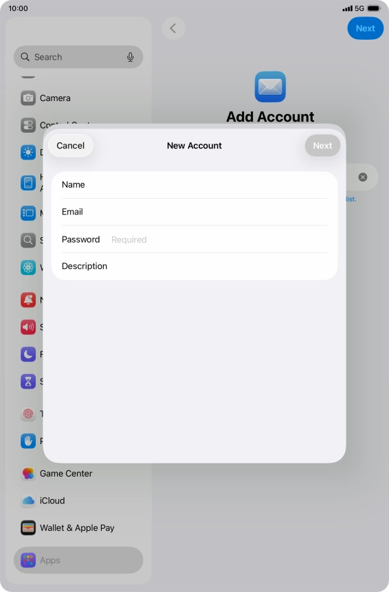 Press Password and key in the password for your email account.