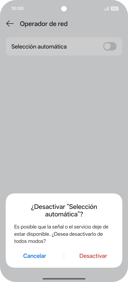 Pulsa Desactivar para desactivar la función y espera mientras el teléfono está buscando redes.