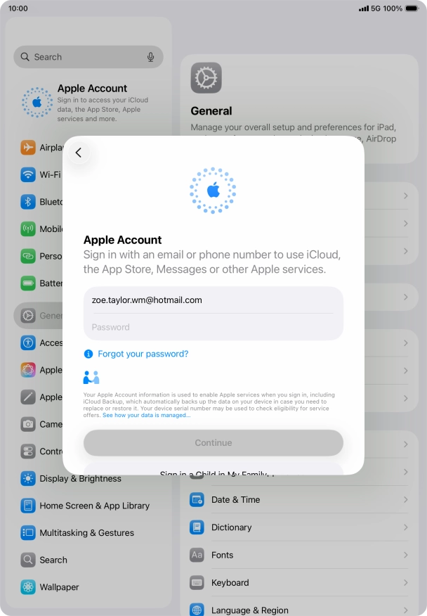 Press Password and key in the password for your Apple Account.
