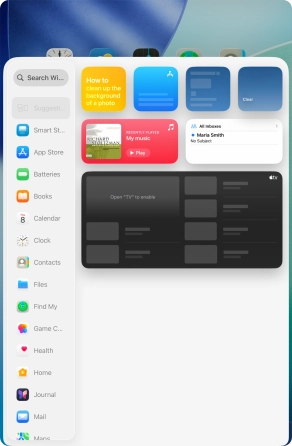 Press the required widget.