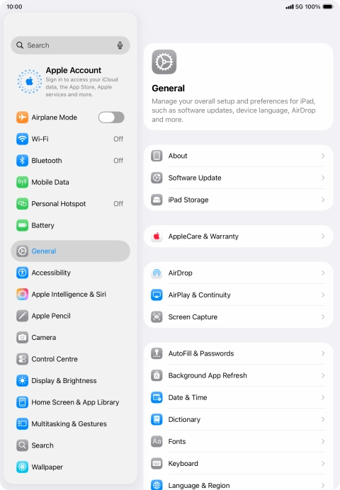 Press Apple Account.