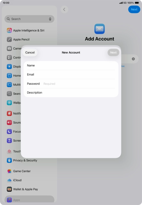 Press Password and key in the password for your email account.