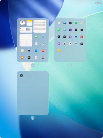Press the field below the required home screen pages to select or deselect them.