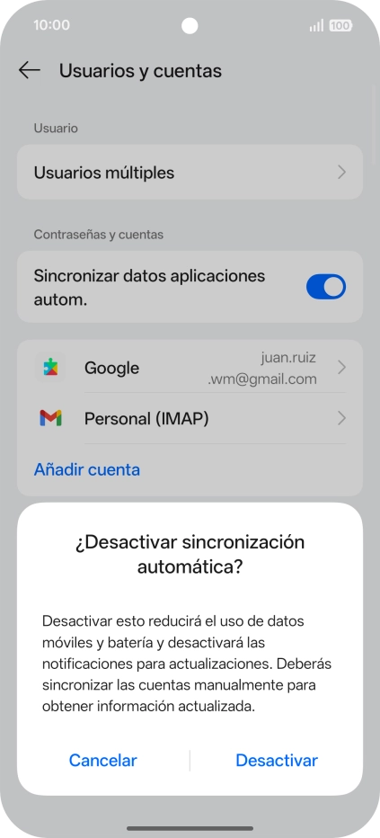 Si desactivas la función, pulsa Desactivar.