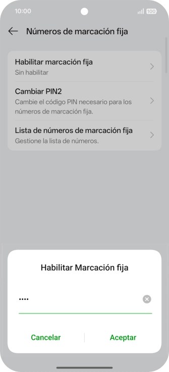 Introduce el código PIN2 y pulsa Aceptar.