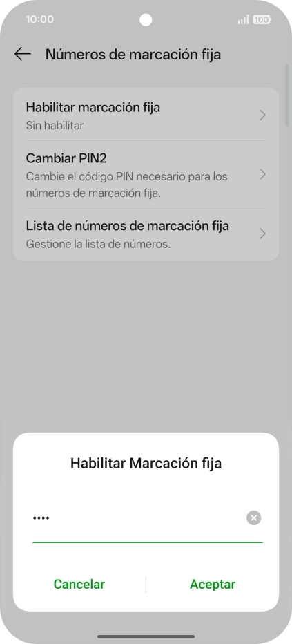 Introduce el código PIN2 y pulsa Aceptar.