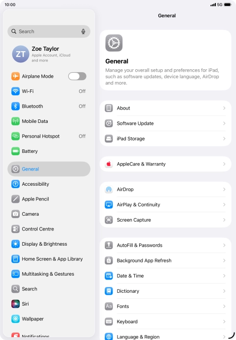 Press Software Update. If a new software version is available, it's displayed. Follow the instructions on the screen to update the tablet software.