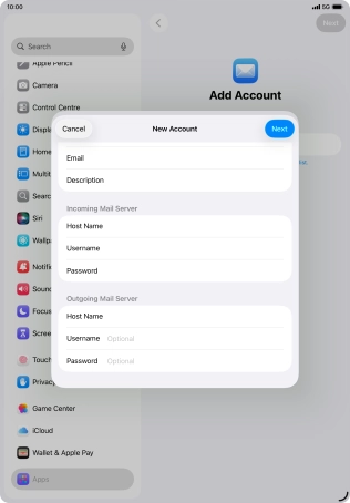 Press Username and key in the password for your email account. Please note that if you're using Vodafone's outgoing server, leave the password field empty.