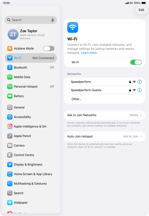 Press the required Wi-Fi network and key in the password for the Wi-Fi network.