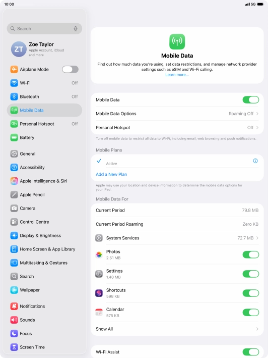 Press Mobile Data Options.