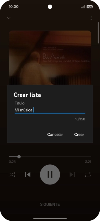 Introduce el nombre deseado de la lista de reproducción y pulsa Crear.