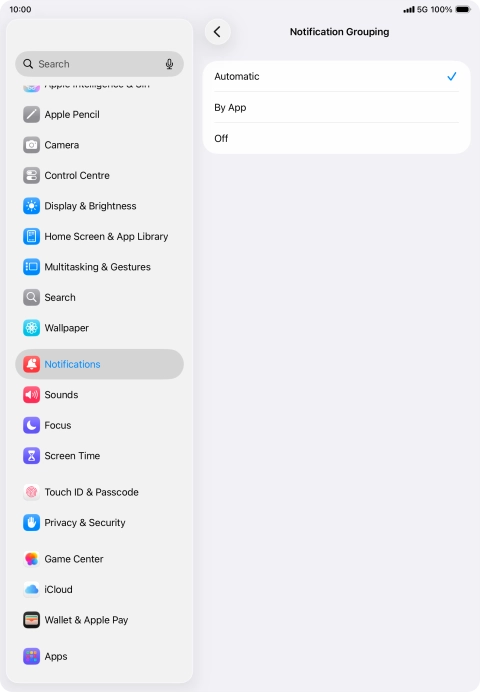 Press the required setting.