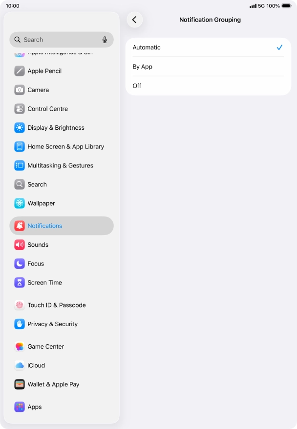 Press the required setting.