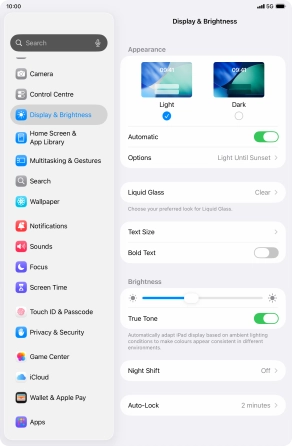 If you turn on the function, press Options and follow the instructions on the screen to select the required period of time for Dark Mode.