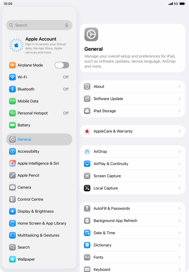 Press Apple Account.