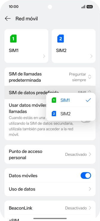 Pulsa la SIM de la línea móvil deseada.