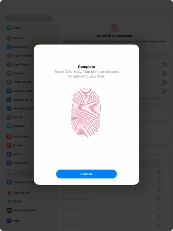 Press Continue. If you haven't previously selected a lock code, key in a code of your own choice twice.