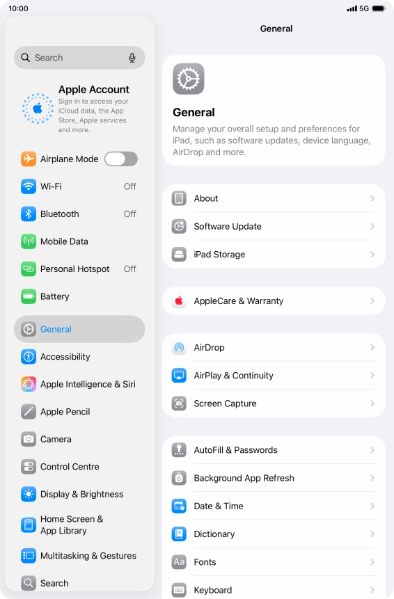 Press Apple Account.
