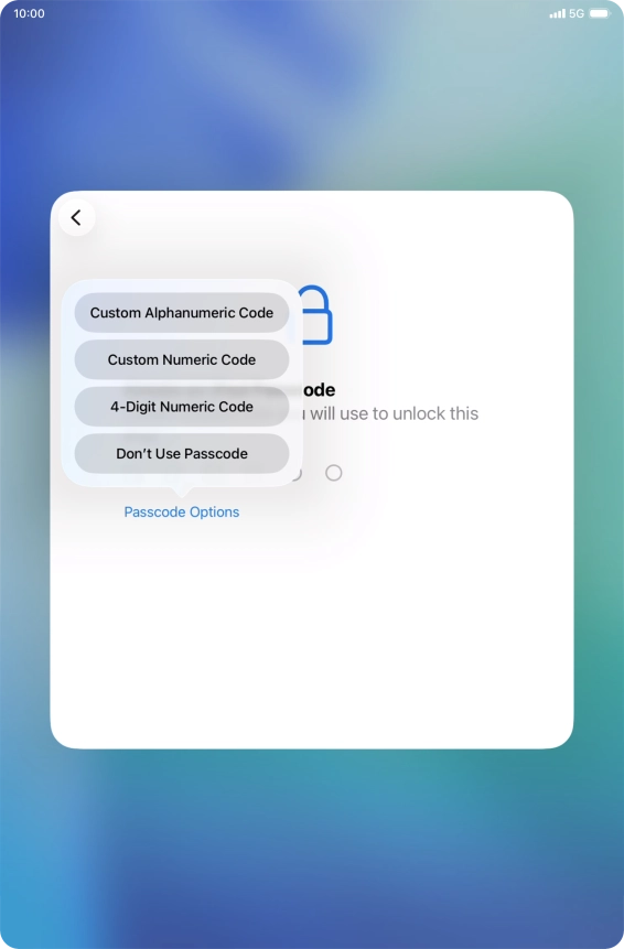 Follow the instructions on the screen to turn on use of lock code or press Don't Use Passcode.