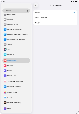 To select notification preview on the lock screen, press Always.