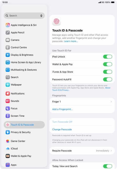 Press the indicators next to the required settings to turn them on or off.
