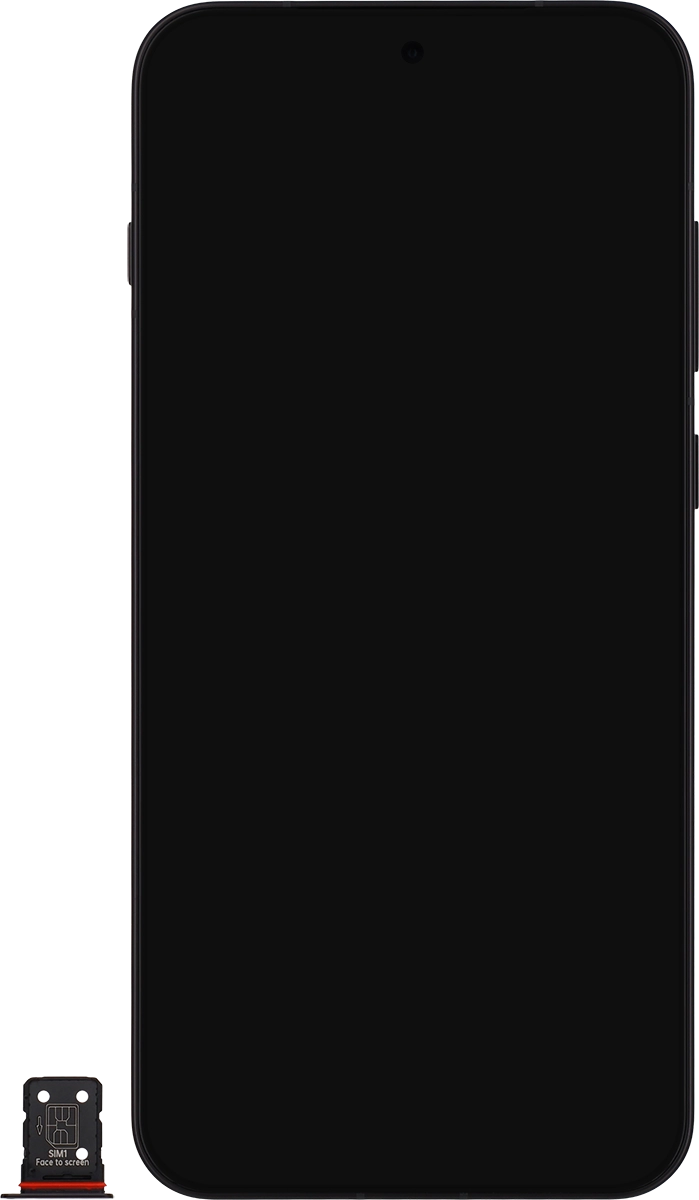 Gira la tarjeta SIM siguiendo la ilustración del primer contenedor de la tarjeta SIM y colócala en el contenedor.