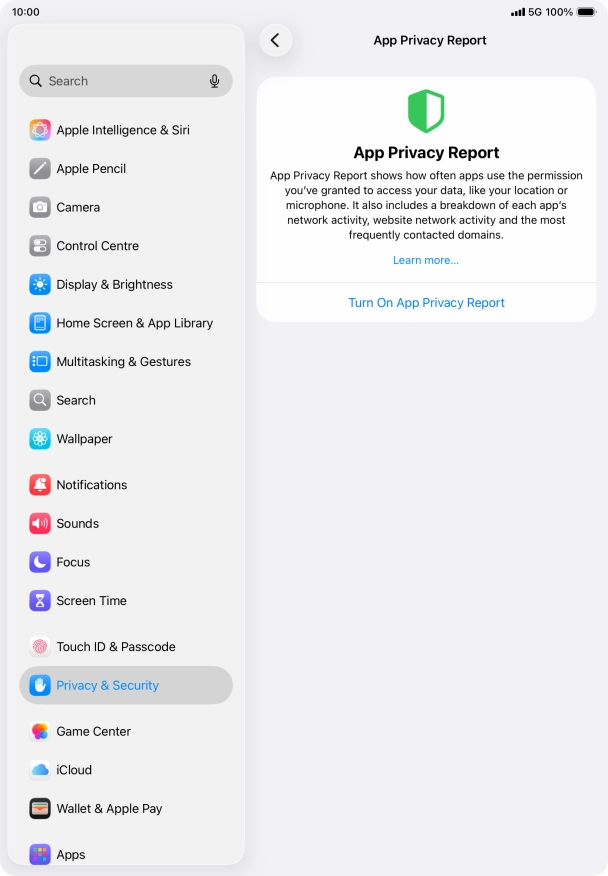 Press Turn On App Privacy Report to turn on the function.