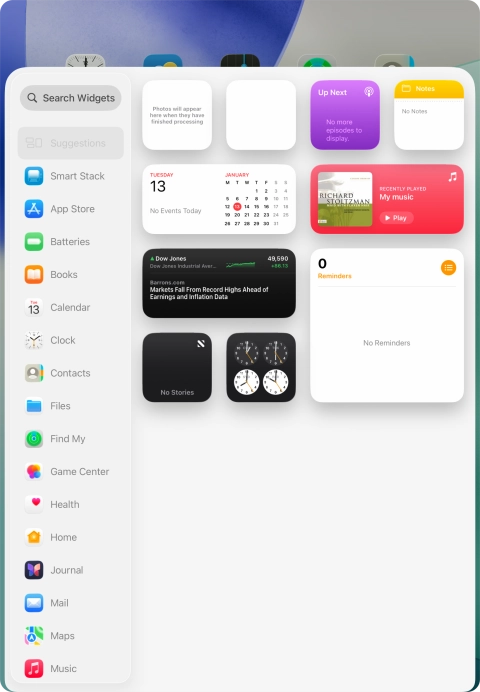 Press the required widget.