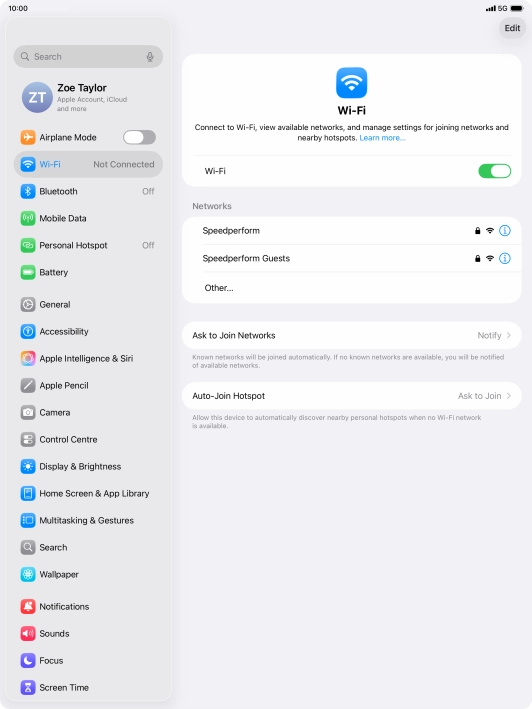 Press the required Wi-Fi network and key in the password for the Wi-Fi network.