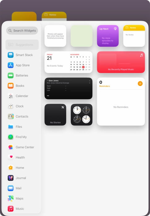 Press the required widget.