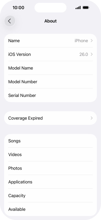 Your phone's software version is displayed next to iOS Version.