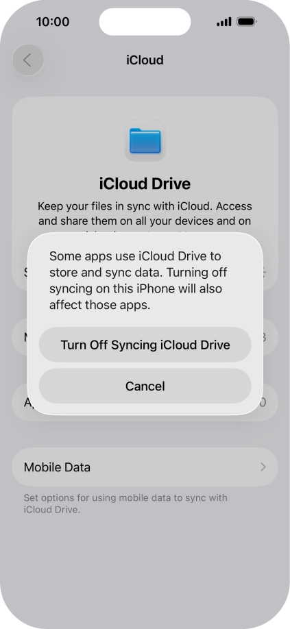 If you turn off the function, press Turn Off Syncing iCloud Drive.