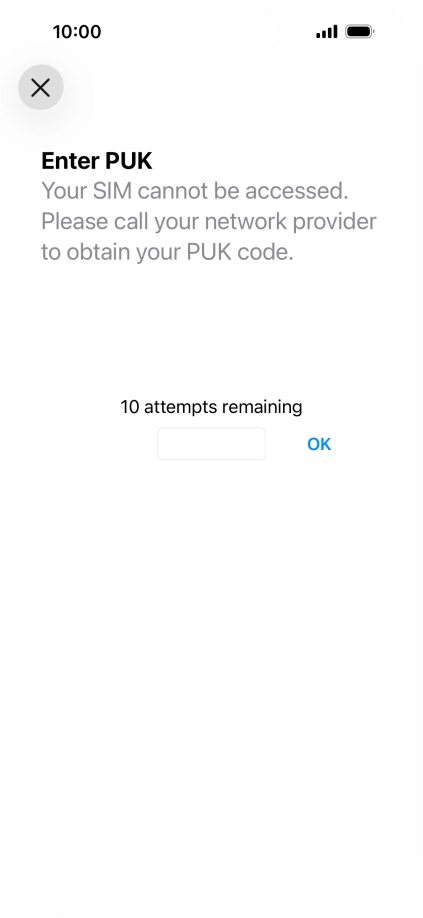 Key in the PUK and press OK.