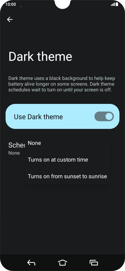 Press the required setting.