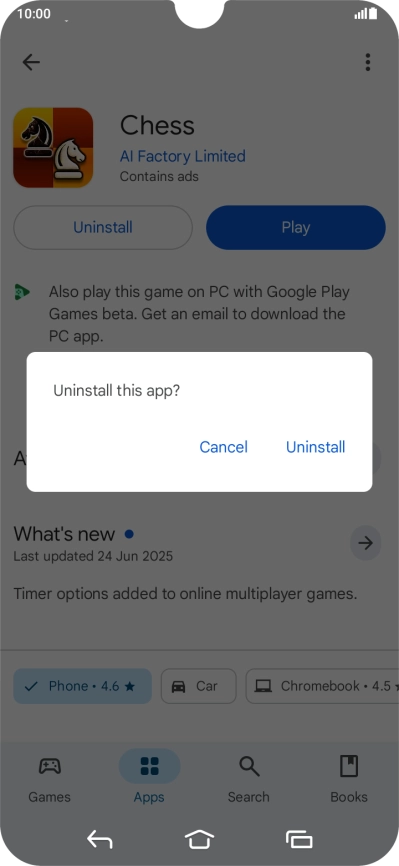Press Uninstall.