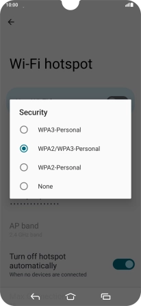 Press WPA3-Personal to password protect your Wi-Fi hotspot.