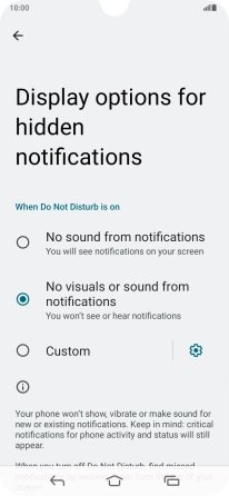 Press the required setting to turn display of the selected notification types on or off.