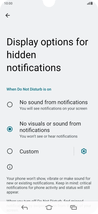 Press the required setting to turn display of the selected notification types on or off.