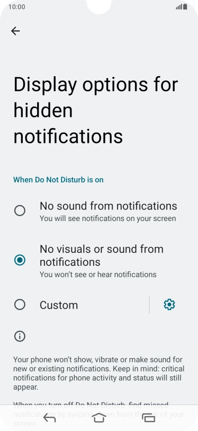 Press the required setting to turn display of the selected notification types on or off.