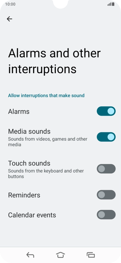 Press the required settings to turn sound and vibration for the selected functions on or off.