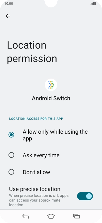 Press the required setting.
