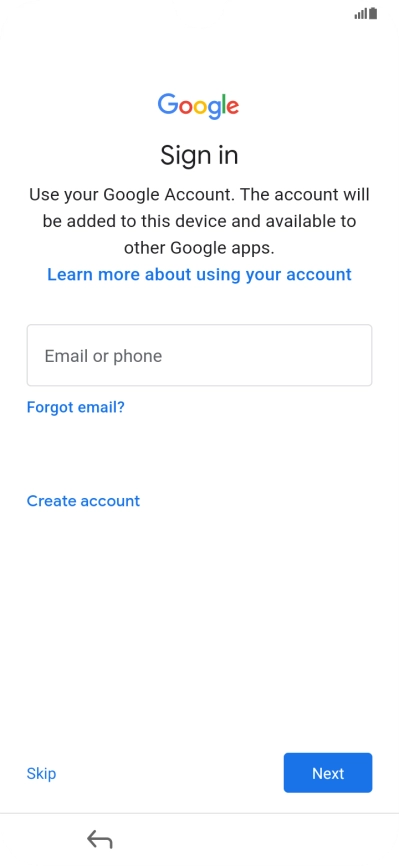Press Email or phone and key in the username for your Google account.